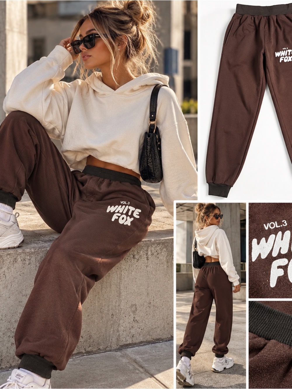 White Fox Vol. 3 Black Logo Jogger Sweatpants Cuffed Lounge Pants